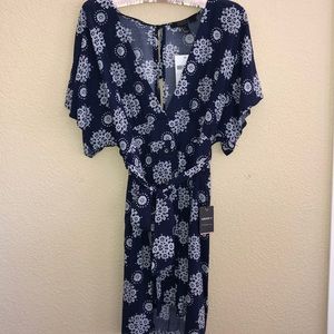 Blue and White Floral Dress with Detachable Belt